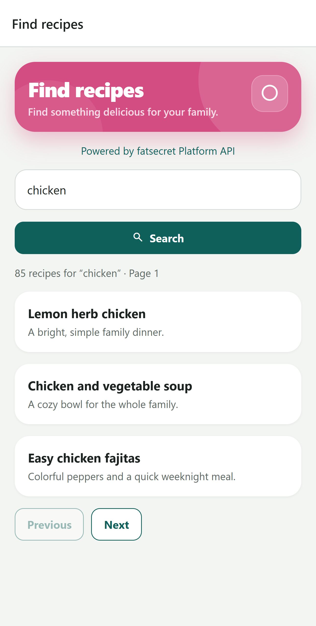 Recipe discovery in Family Hub
